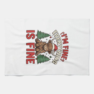 Funny Christmas Highland Cow I’m Fine Everything I Tea Towel