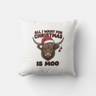 Funny Christmas Highland Cow Moo Shirt Design_1 Cushion