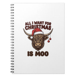 Funny Christmas Highland Cow Moo Shirt Design_1 Notebook