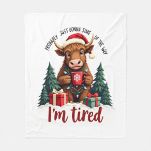 Funny Christmas Highland Cow Vintage Holiday Quote Fleece Blanket