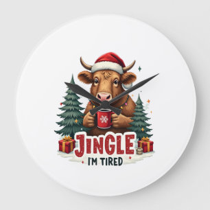 Funny Christmas Highland Cow Vintage Holiday Quote Large Clock
