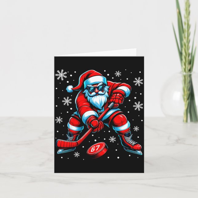 Funny Christmas Hockey Cool Santa Claus 6 7 Meme T Card (Front)