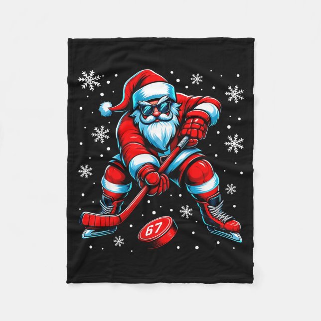 Funny Christmas Hockey Cool Santa Claus 6 7 Meme T Fleece Blanket (Front)