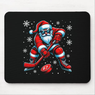 Funny Christmas Hockey Cool Santa Claus 6 7 Meme T Mouse Pad