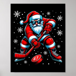 Funny Christmas Hockey Cool Santa Claus 6 7 Meme T Poster
