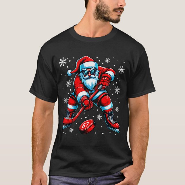 Funny Christmas Hockey Cool Santa Claus 6 7 Meme T T-Shirt (Front)