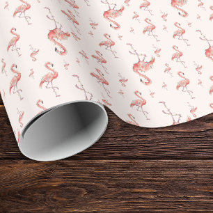 Funny Christmas Holiday Flamingo Lights Blush Pink Wrapping Paper