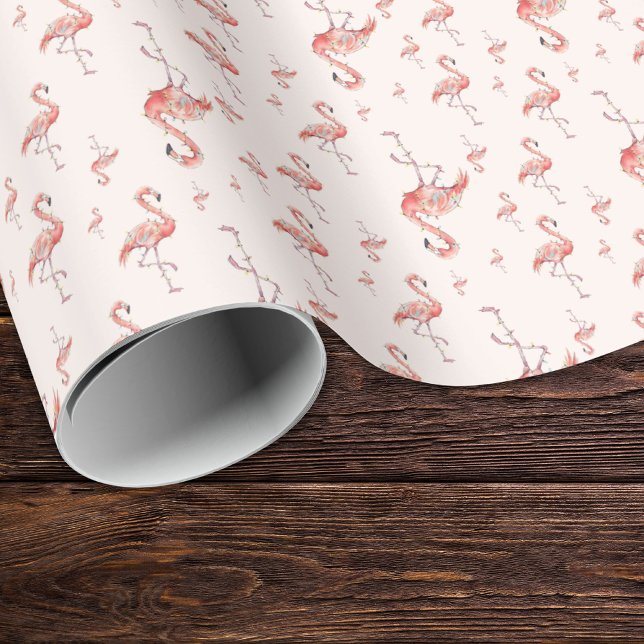 Funny Christmas Holiday Flamingo Lights Blush Pink Wrapping Paper (Creator Uploaded)