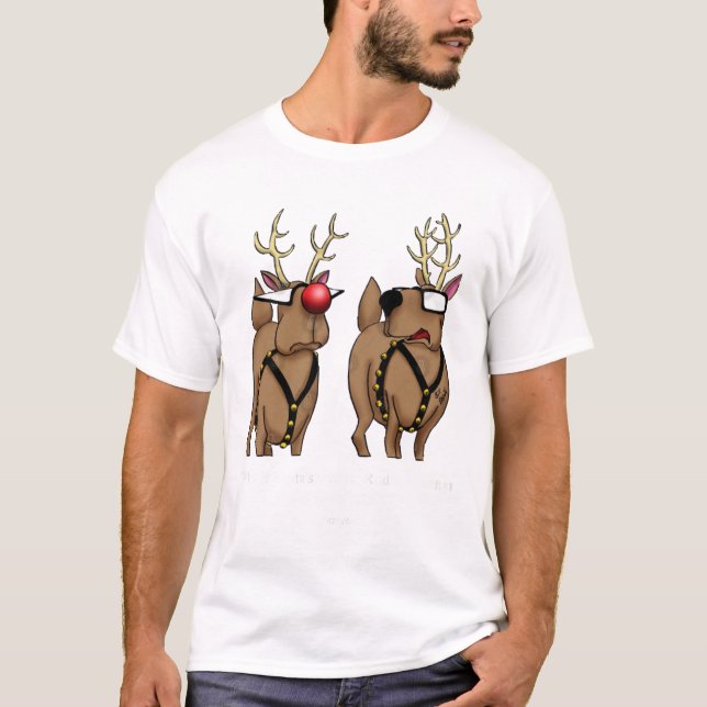 Funny Christmas Holiday Reindeer Cartoon T-Shirt (Front)