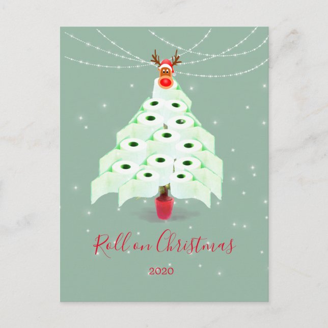Funny Christmas Holiday Toilet Tree Lights Postcard (Front)