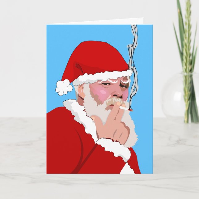 Funny Christmas, Holy Smoke, Santa with Cigarette Holiday Card (Front)