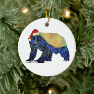 Funny Christmas Honey Badger Santa Ceramic Tree Decoration