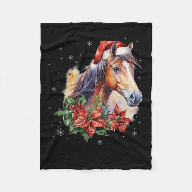 Funny Christmas Horse Santa Hat Animal Equestrian  Fleece Blanket (Front)