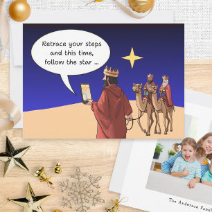 Funny Christmas Humour Three Kings Satnav Star Holiday Card