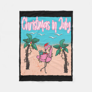 Funny Christmas In July Flamingo Beach Christmas I Fleece Blanket