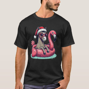Funny Christmas in July Horse Mum Santa Flamingo F T-Shirt