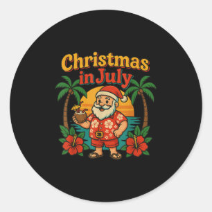 Funny Christmas In July Patriotic Summer Santa Bea Classic Round Sticker