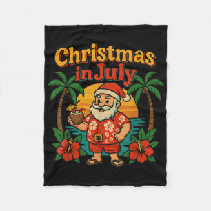 Funny Christmas In July Patriotic Summer Santa Bea Fleece Blanket