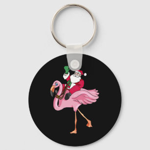 Funny Christmas In July Santa Claus Flamingo Summe Key Ring