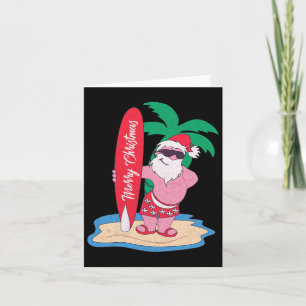 Funny Christmas In July Santa Claus Surfing On The Card