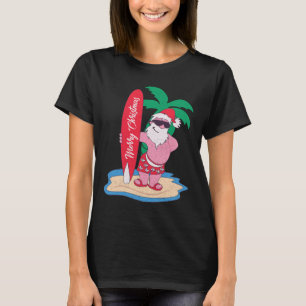 Funny Christmas In July Santa Claus Surfing On The T-Shirt