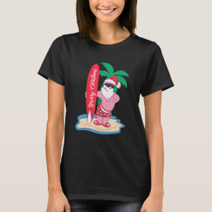 Funny Christmas In July Santa Claus Surfing On The T-Shirt