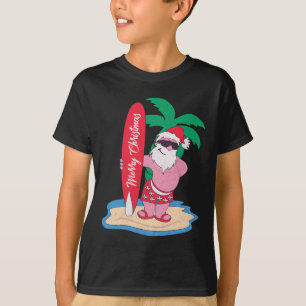 Funny Christmas In July Santa Claus Surfing On The T-Shirt