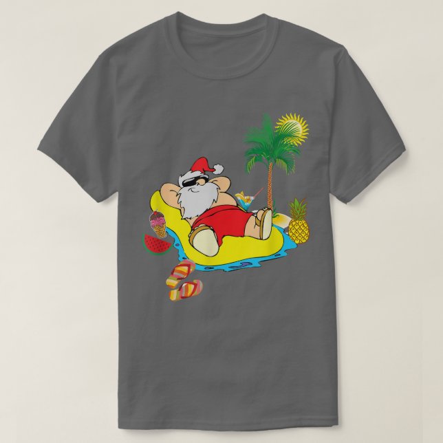 Funny Christmas in July Santa Hawaiian Summer Beac T-Shirt (Design Front)