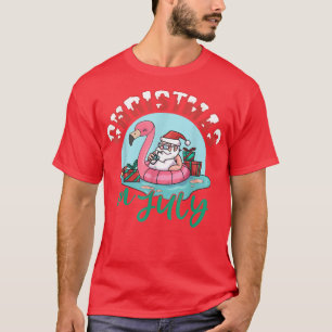 Funny Christmas In July Santa Holiday Flamingo Sum T-Shirt