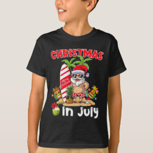 Funny Christmas In July Santa Surfing Summer Tiki  T-Shirt