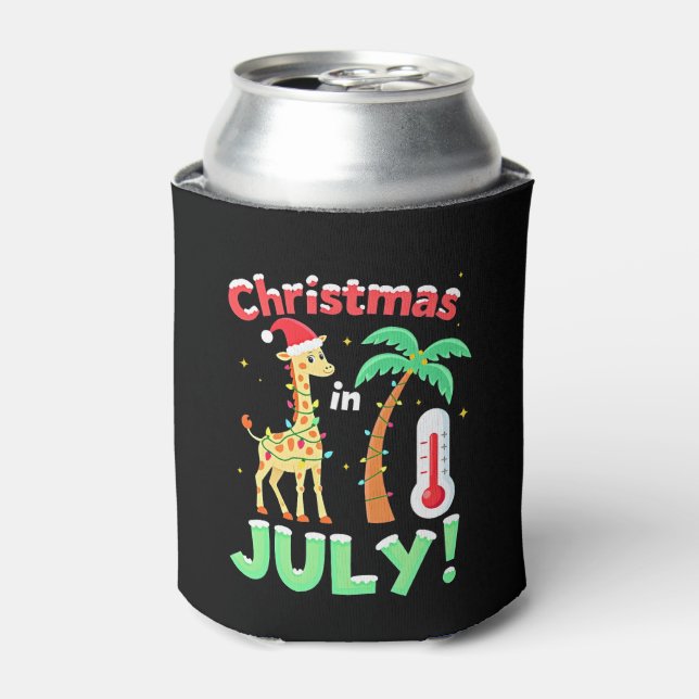 Funny Christmas in July Shirt Santa Giraffe Palm T Can Cooler (Can Front)