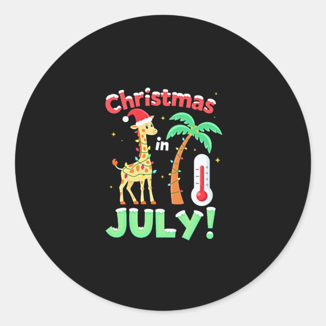 Funny Christmas in July Shirt Santa Giraffe Palm T Classic Round Sticker (Front)