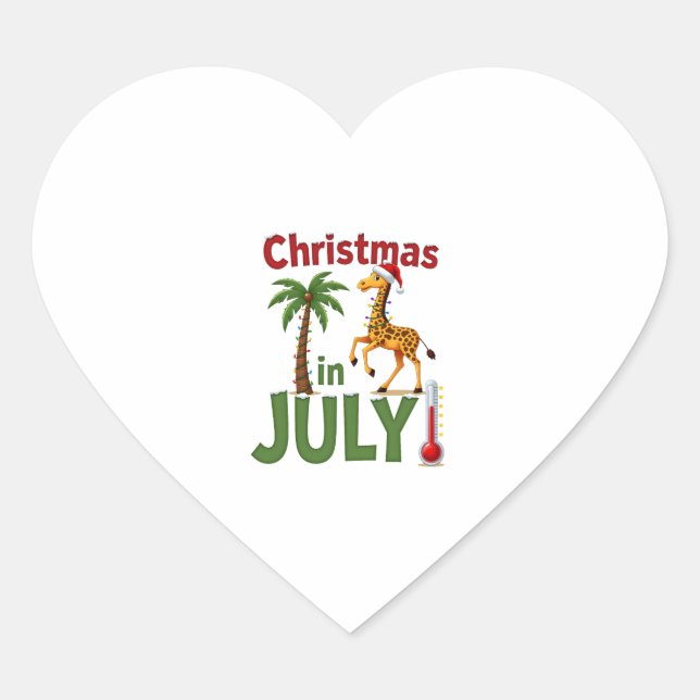 Funny Christmas in July Shirt Santa Giraffe Palm T Heart Sticker (Front)