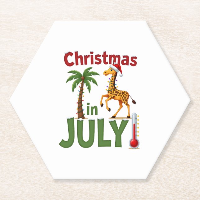 Funny Christmas in July Shirt Santa Giraffe Palm T Paper Coaster (Front)