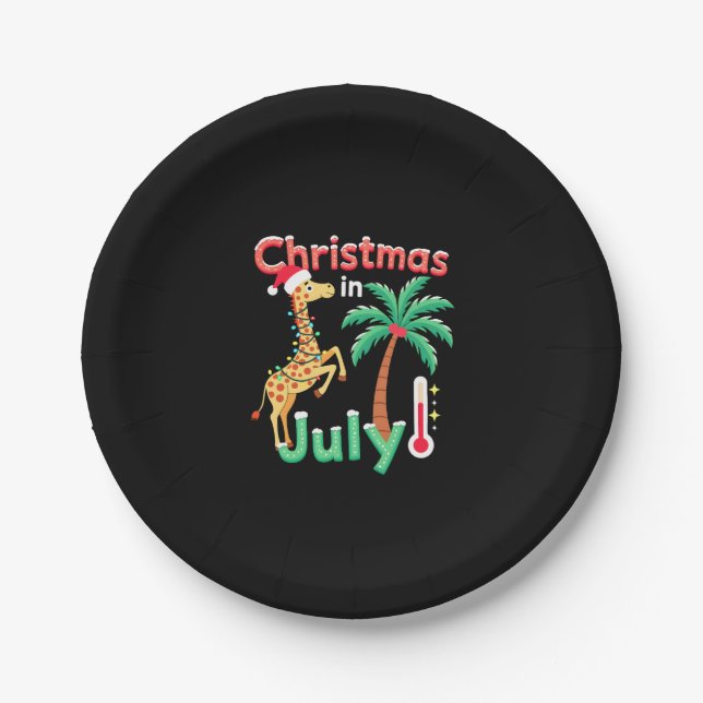 Funny Christmas in July Shirt Santa Giraffe Palm T Paper Plate (Front)