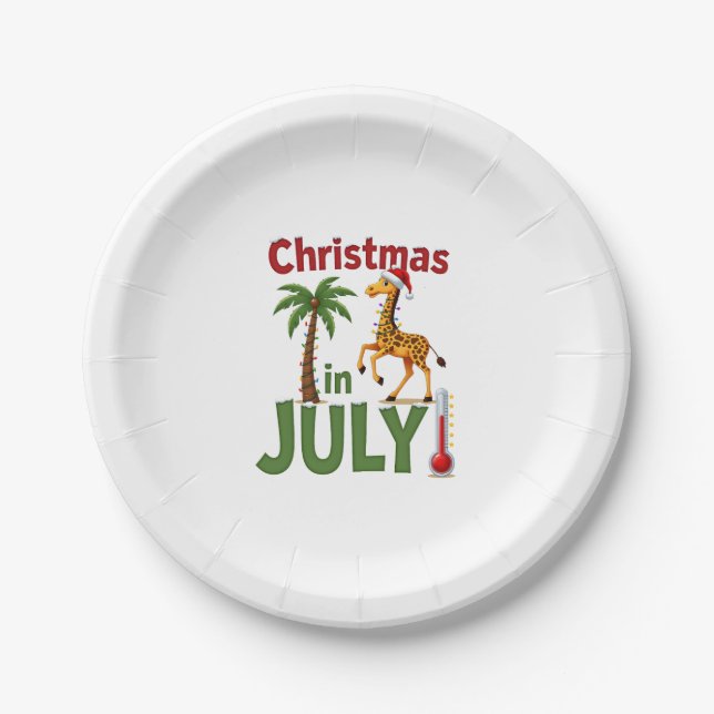 Funny Christmas in July Shirt Santa Giraffe Palm T Paper Plate (Front)
