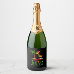 Funny Christmas in July Shirt Santa Giraffe Palm T Sparkling Wine Label