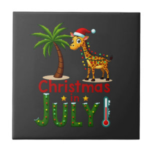 Funny Christmas in July Shirt Santa Giraffe Palm T Tile