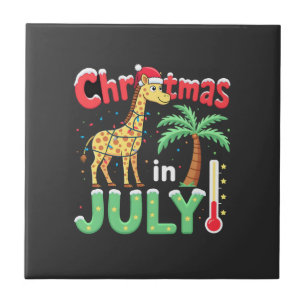 Funny Christmas in July Shirt Santa Giraffe Palm T Tile