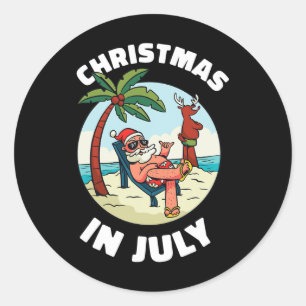 Funny Christmas In July Shirt Summer Santa On Beac Classic Round Sticker