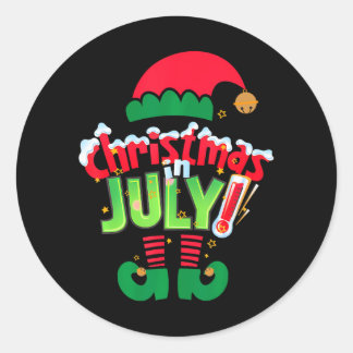 Funny Christmas in July Summer Elf Santa Xmas Classic Round Sticker