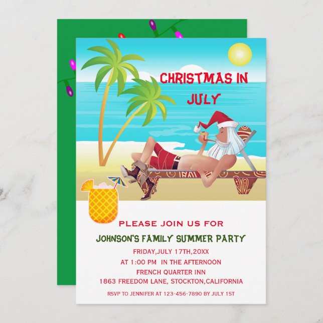 Funny Christmas In July Summer or Beach Party  Invitation (Front/Back)