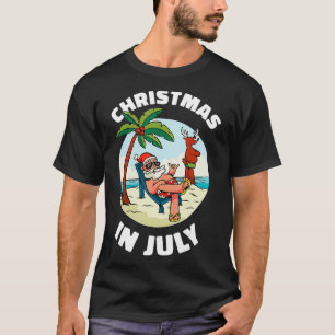 Funny Christmas in July Summer Santa on Beach Xma T-Shirt