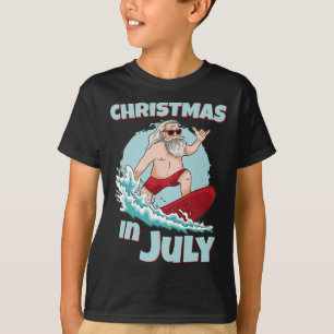 Funny Christmas In July Summer Santa Surfing Surfb T-Shirt
