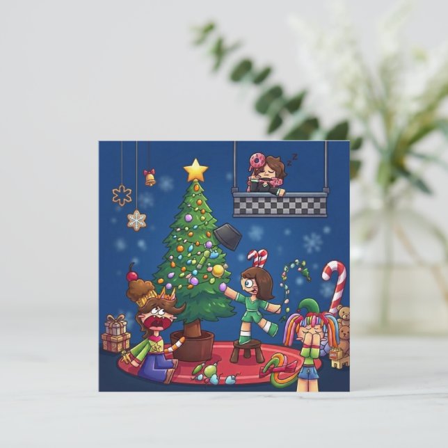 Funny Christmas is Cancelled Chibi Characters Stic Card (Standing Front)