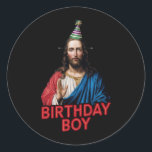 Funny Christmas Jesus Birthday Boy  Classic Round Sticker<br><div class="desc">Funny Christmas Jesus Birthday Boy</div>