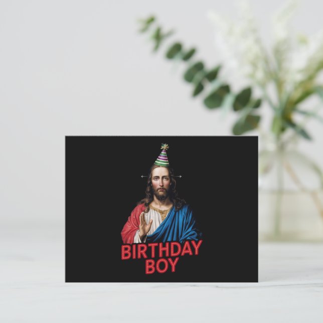 Funny Christmas Jesus Birthday Boy  Holiday Postcard (Standing Front)
