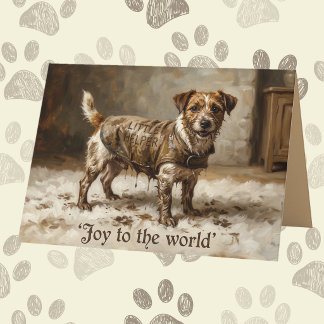 Funny Christmas Joy Muddy Jack Russell Dog Folded Holiday Card