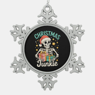 Funny Christmas Junkie Skeleton Holiday Xmas Santa Snowflake Pewter Christmas Ornament