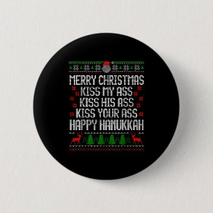 Funny Christmas Kiss My Happy Hanukkah Humor 6 Cm Round Badge